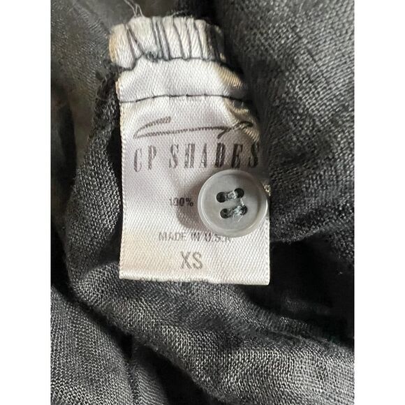 Cp Shades Solid Ruffled Linen Blouse Oversized Button Front Vintage Grey - Picture 6 of 7